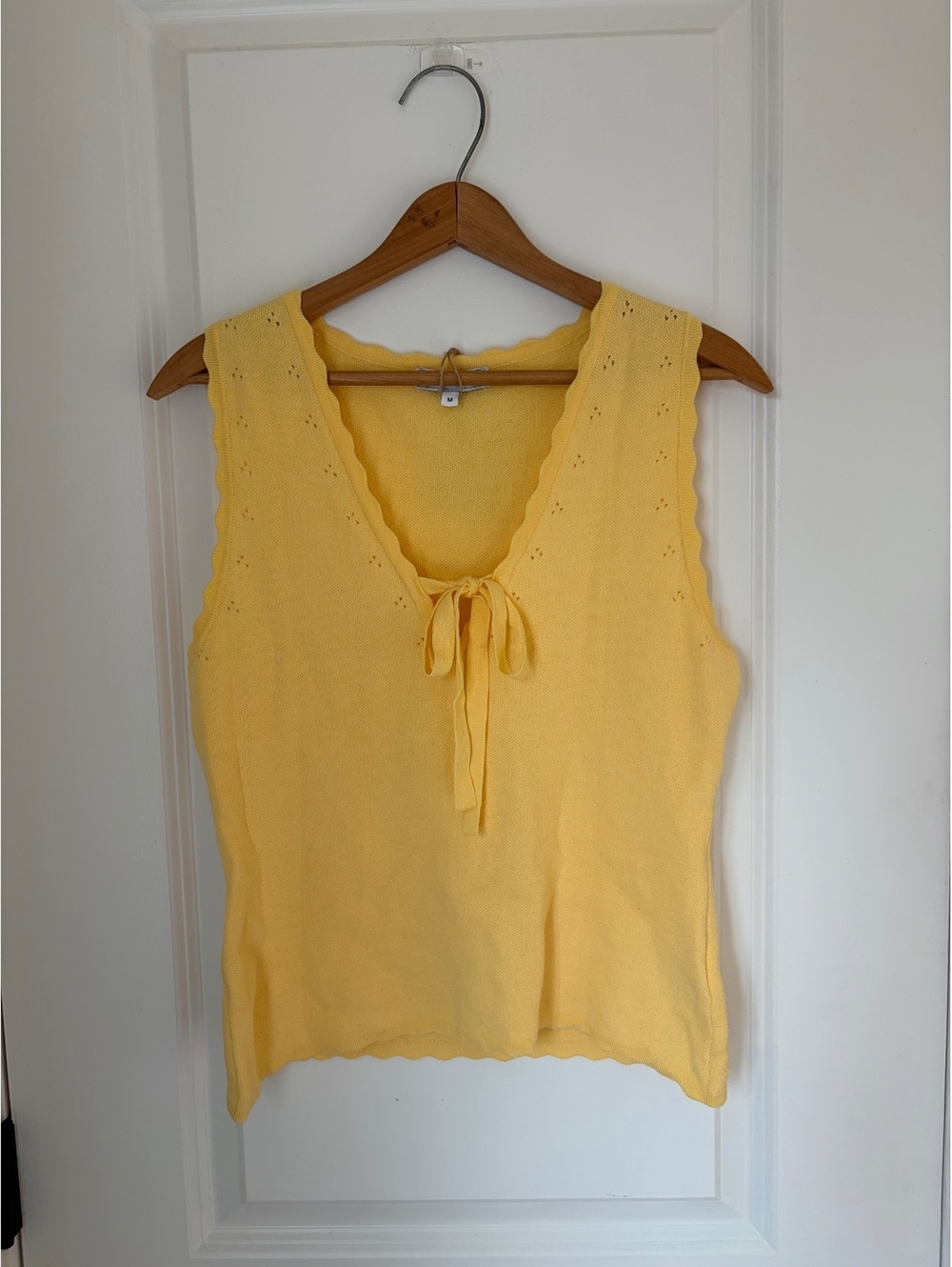 Yellow knit tie front top